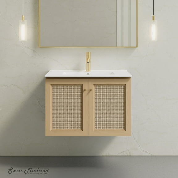 Classe 30" Wall-Mounted Bathroom Vanity in Natural Oak with Single Faucet Hole Vanity Top