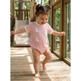 thumbnail image 5 of BemeyourBBs Nweborn Baby Girls Goose Duck Outfit Infant Baby Girl Summer Clothes Bubble Rompers Duck Embroidery Waffled Stripe Crew Neck Short Sleeve Bodysuits Jumpsuits, 5 of 9
