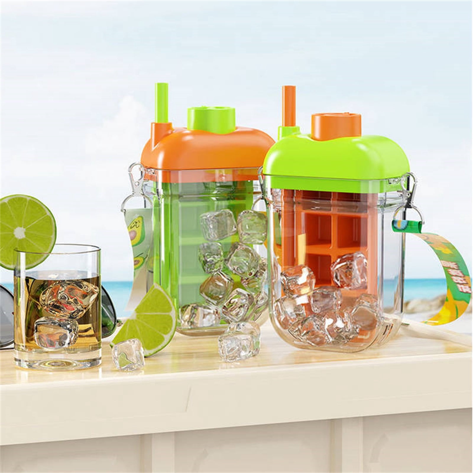 2 In 1 Ice Maker Water Bottle Portable Ice Cube Release Bottle One Press Leak Resistant Easy Clean Reusable Hydration Bottle Summer Drink Solution For Travel Camping Picnic Office Gym Outdoor Use