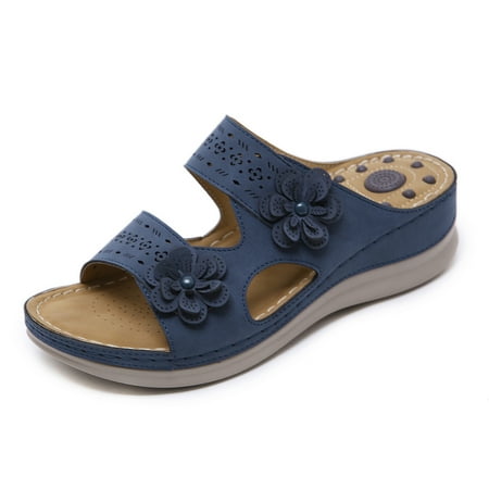 

Abcnature Women Sandals Clearance 2023! Women s Platform Wedge Sandals with Arch Support Flower Massage Sandals Large Size Vintage Wedge Comfortable Slippers Ergonomic Shoes Non-Slip