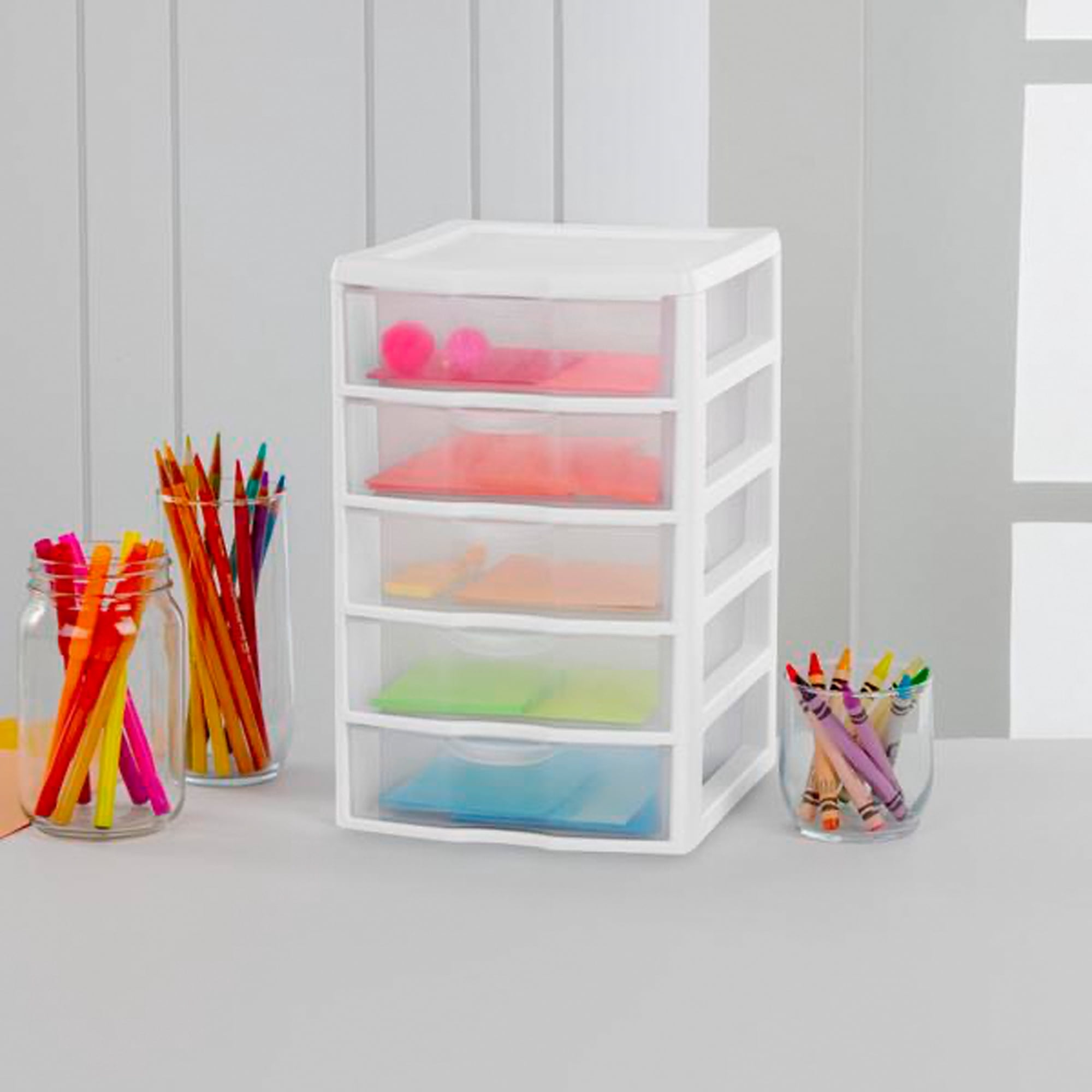 Sterilite Clearview Small Plastic 5 Drawer Desktop Storage System, 16 Pack