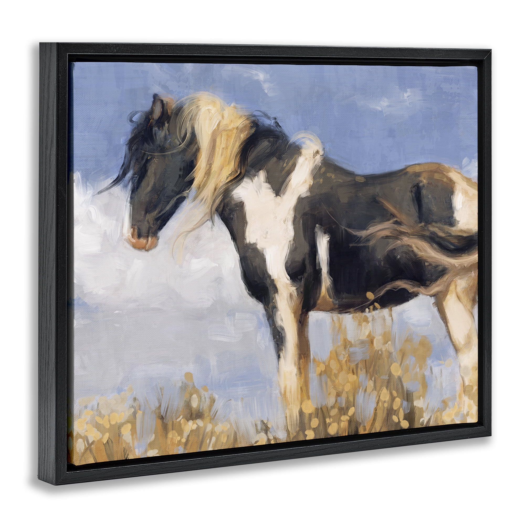 Stupell Industries Traditional Windswept Stallion Animals & Insects Painting Black Floater Framed Canvas Art Print Wall Art, 31 x 25