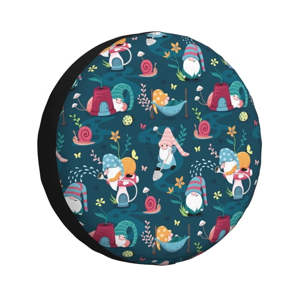 Fotbe Garden Gnomes In Flower Funda de Llanta de Repuesto con Estampado, Engrosada, Ajuste Universal para Jeep, Remolque, RV, SUV, Camión-16 inch