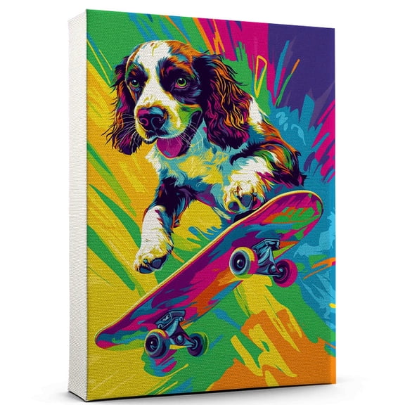 Welsh Springer Spaniel Dog Skateboarding Stretched Canvas Size 8x12 – Funny Welsh Springer Spaniel Dog Playing Skateboarding Canvas Wall Art for Sports Lovers, Pet Lovers, Home Decor
