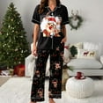 thumbnail image 4 of Drie Ladies Christmas Pajamas Womens Pajama Sets 2 Piece Button Down Short Sleeve Pjs Set Soft Lounge Set with Long Pants Black,M, 4 of 5
