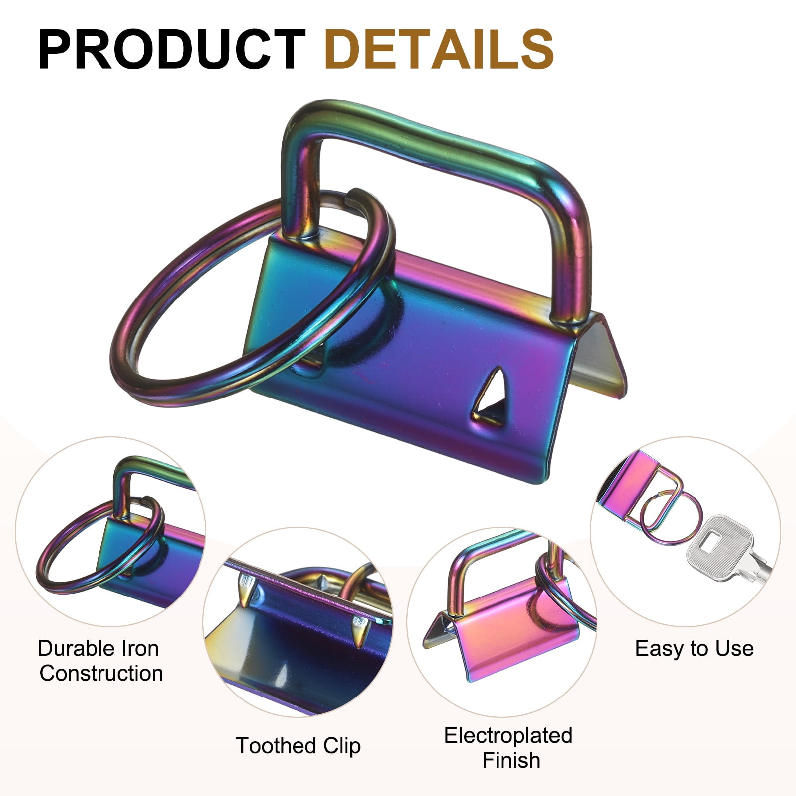Uxcell 30 Pcs Key Fob Hardware, 0.8in 20mm Wristlet Clasp Sets with Key Rings for Keychain Making Supplies Lanyards Bag DIY Crafts, Colorful