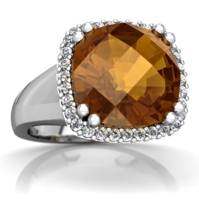 Citrine Halo Cocktail Ring in 14K White Gold by
