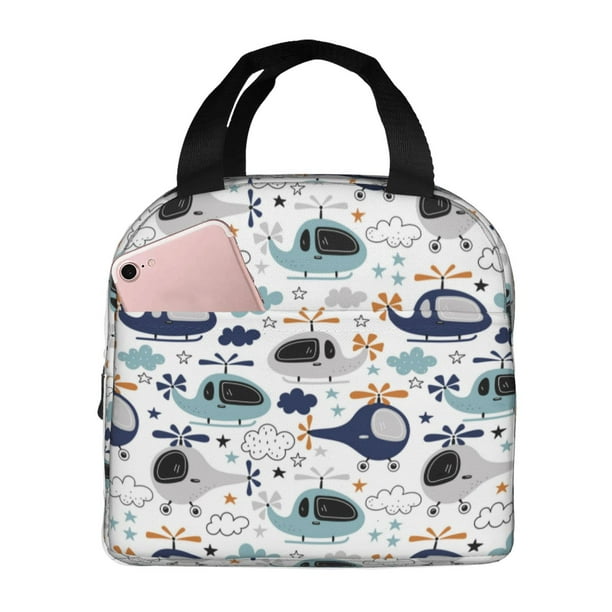 Easygdp Cartoon Helicopters Bolsa Térmica Premium - Tela Oxford Impermeable, Gran Capacidad, Bolsillo Frontal, Unisex para Trabajo, Escuela, Actividades al Aire Libre y Picnics