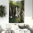 thumbnail image 4 of Waterfall Decor Tapestry, Circled Waterfalls in Crotia with a Rustic Wood Cute Bridge aside , Wall Hanging for Bedroom Living Room Dorm Decor, 60W X 80L Inches, Green and Brown, by Ambesonne, 4 of 5