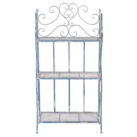 SAFAVIEH Torus Solid Rustic Outdoor Patio 3-Tier Shelf, Antique Blue