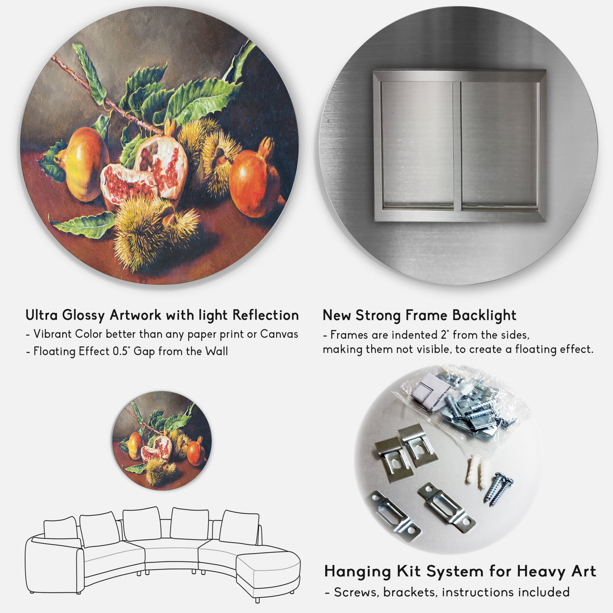 Designart 'Ancient Still Life of Orange Fruits' Traditional Circle Metal Wall Art 23x23 - Disc of 23