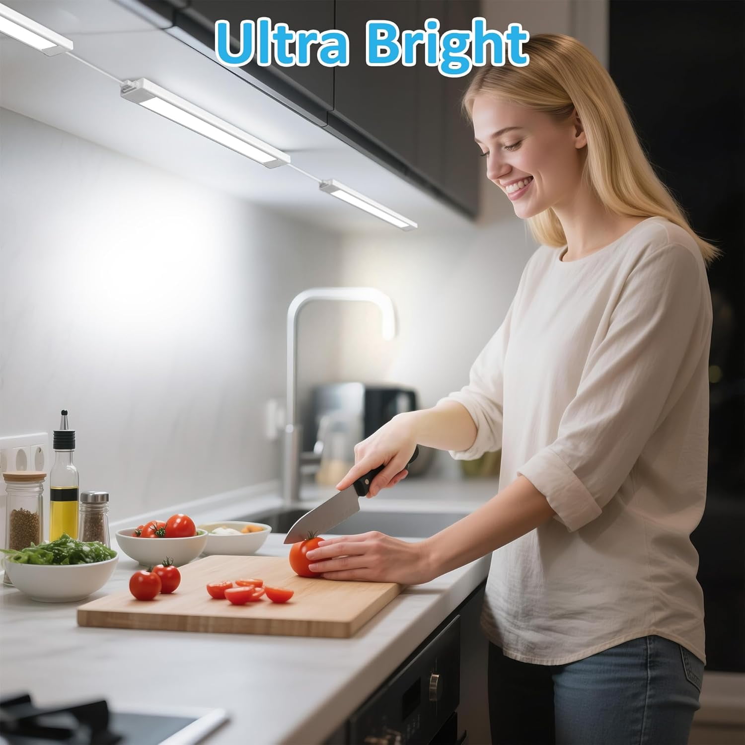 Under Cabinet Lighting Plug in, 4 Pcs 14 Inch Linkable Ultra Bright LED Light Bars, Renter Friendly Lamp, Wired Indoor Lights for Kitchen Cabinet, Counter, Workbench, Desk, Shelf, Cool White