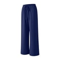 thumbnail image 5 of Endives Women's Wide Leg Pants Textured Elastic High Waisted Solid Color Flared Elegant Casual Pants Dark Blue, 5 of 7