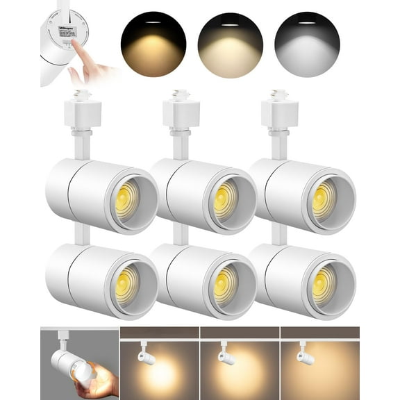 VANoopee 3-Color Zoomable 20W LED Track Lighting Heads H Type Track Light Heads Dimmable Bright Ceiling Spotlight Fixtures for Kitchen, 3000K 4000K 5000K Adjustable, CRI90 15°-60° 2000lm White 6 Pack