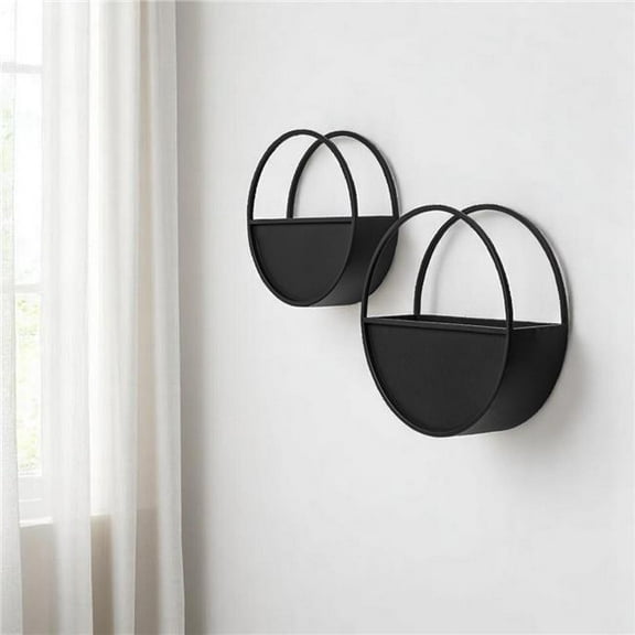 HomeRoots 608672 Black Metal Round Hanging Planters - Set of 2