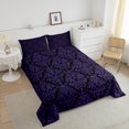 thumbnail image 4 of Erosebridal Boho Black Purple Damask Bedding Todder Comforter Set, Victorian Baroque Down Comforter, Reversible 2 Pieces, 4 of 8