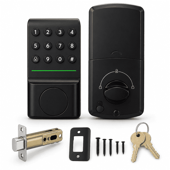 Keyless Entry Door Lock with Emergency Key Backup – Backlit Keypad, 10 User Codes, 1-Year Battery Life – Fits Left/Right Handed Doors (1-3/8" to 1-7/8" Thick) – for Home, Office, Apartment