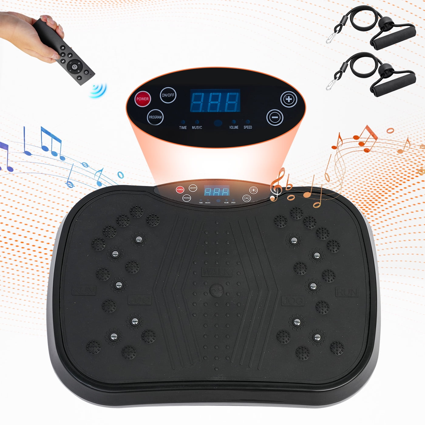 RICAN Vibration Plate Exercise Machine, Full Body Workout Platform with Loop Bands & Remote Control for Home Fitness, Weight Loss, Vibrating Stand Shake Board, Black