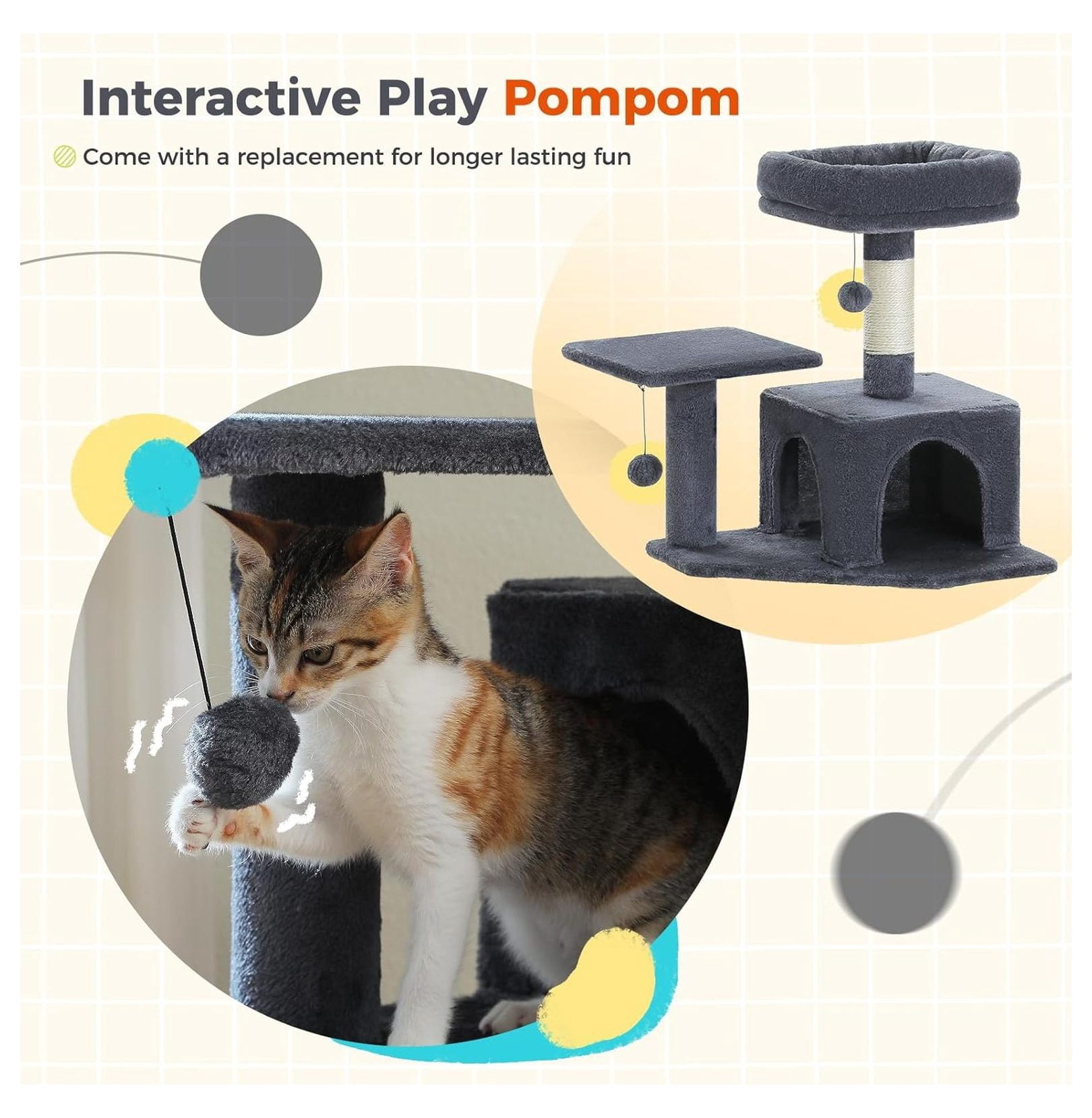 Cat Tree 56.3'' Multi-Level Tower, 2 Top Perch Cat Condo with Scratching Posts, Smoky Grey