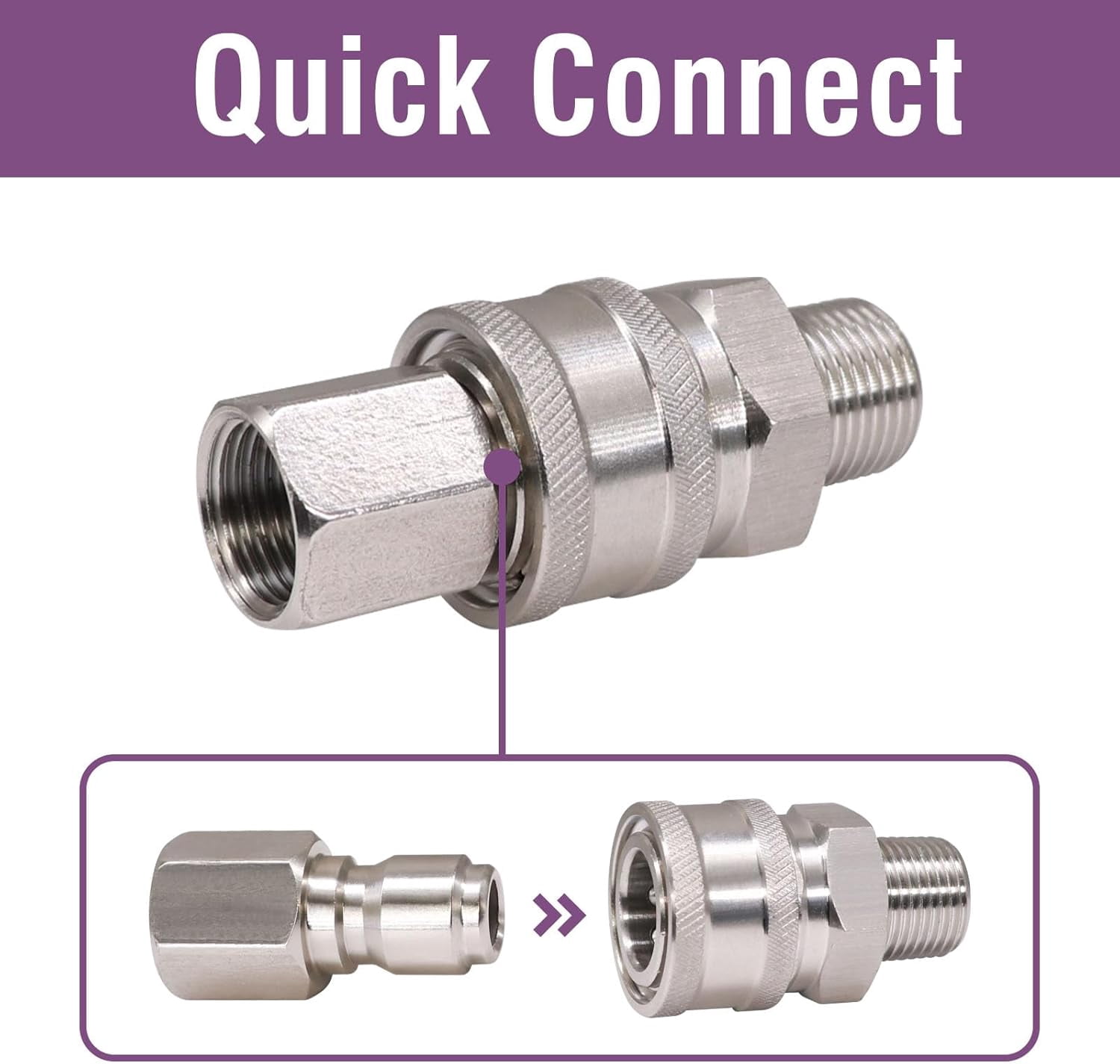 JJEAN-1/4 inch Pressure Washer Quick Connect Fittings, Stainless Steel Power Washer Quick Connect Accessories, Pressure Washer Hose Adapter Fittings for Water Pump, Sprayer,Wand, 5000 PSI