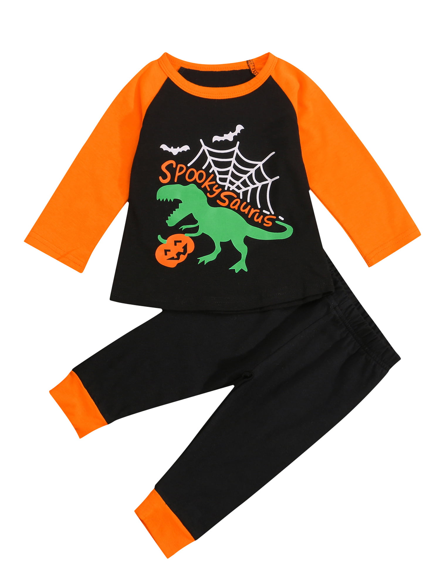 Halloween Child Kids Boys Pumpkin Dinosaur Print Long Sleeve T-shirt Tops+Pants 