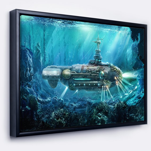 Designart - Fantastic Submarine - Abstract Framed Canvas Art Print