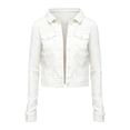 thumbnail image 5 of Miaoju Women's Basic Long Sleeves Button Down Fitted Denim Jean Jackets, White XL, 5 of 5