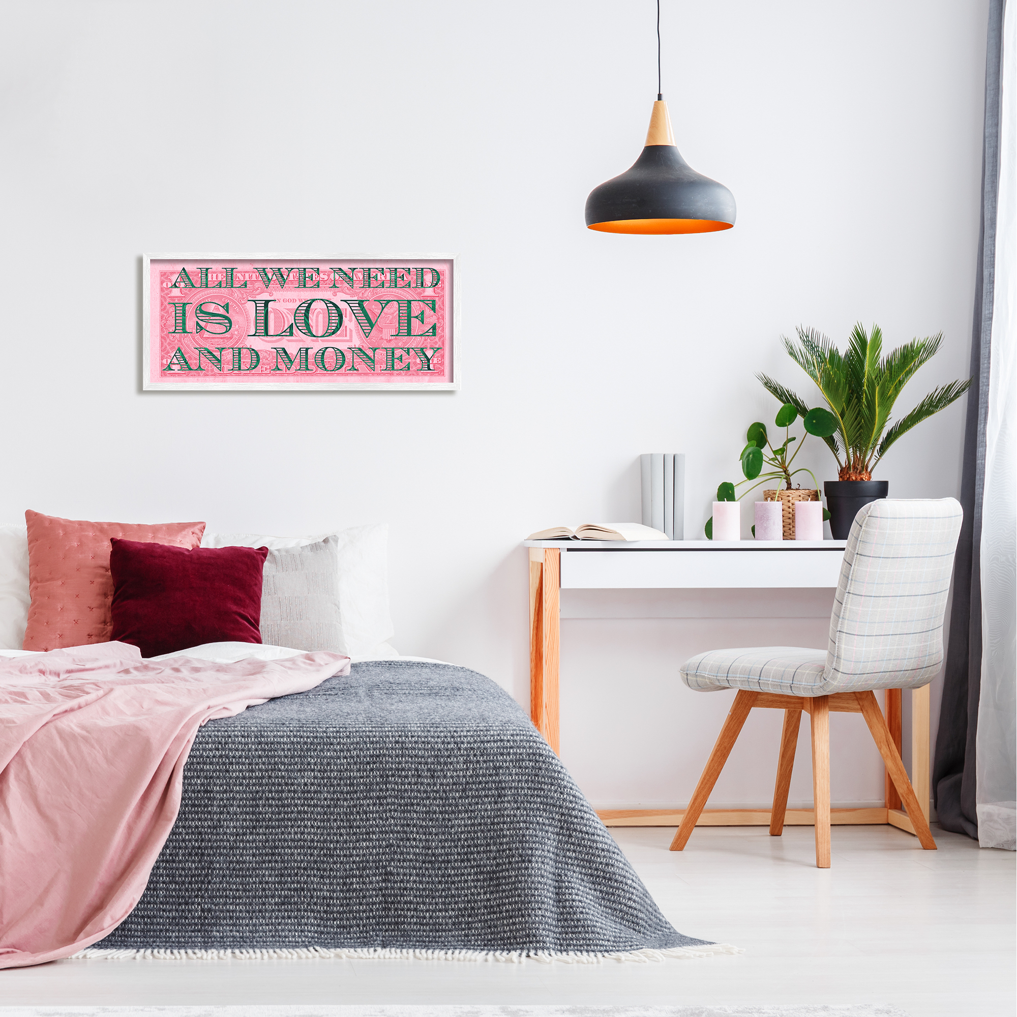 Stupell All We Need Love & Money Pink Dollar Inspirational Painting White Framed Art Print Wall Art