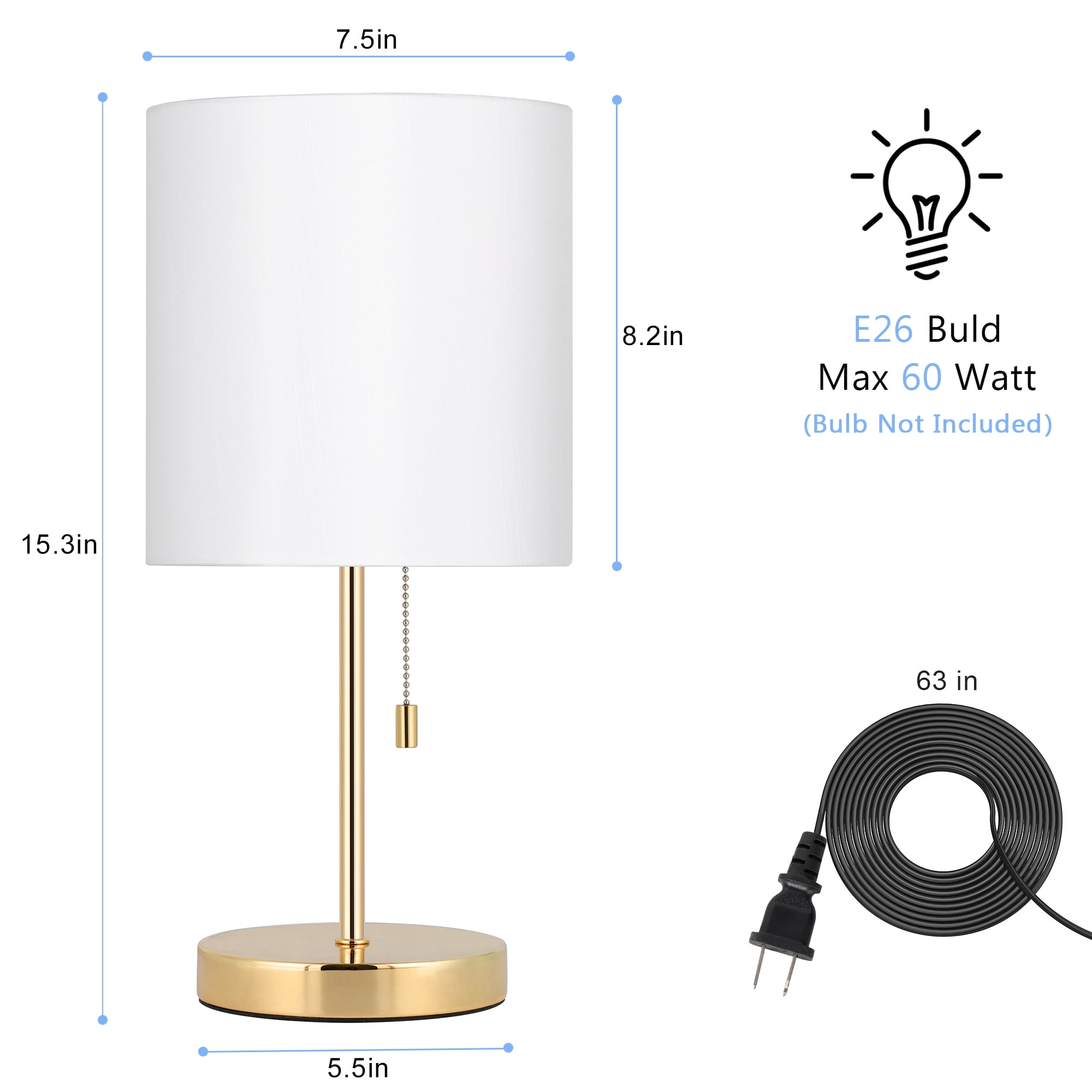 Modern Gold Desk Lamp with Metal Base and White Fabric Lamp Shade