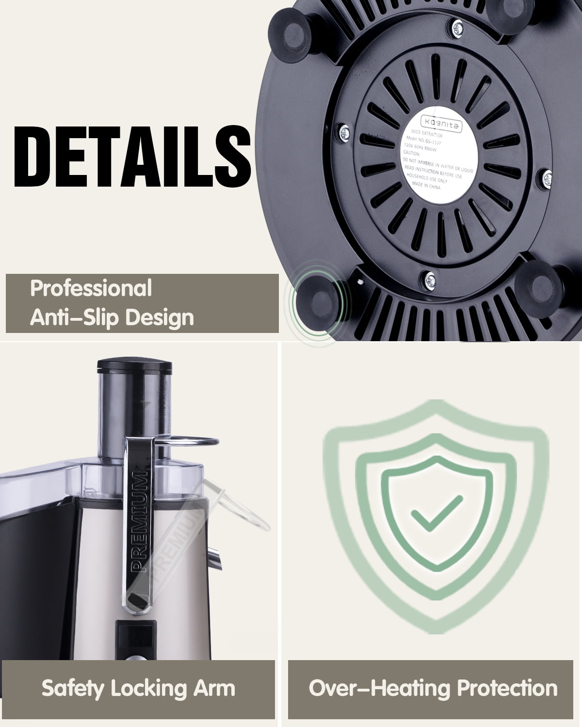 Hilax 5-SPEED Centrifugal Juicer Machines Vegetable and Fruit,1100W Juice Extractor with 3" Feed Chute,BPA Free,Easy to Clean,High Juice Yield,Champagne