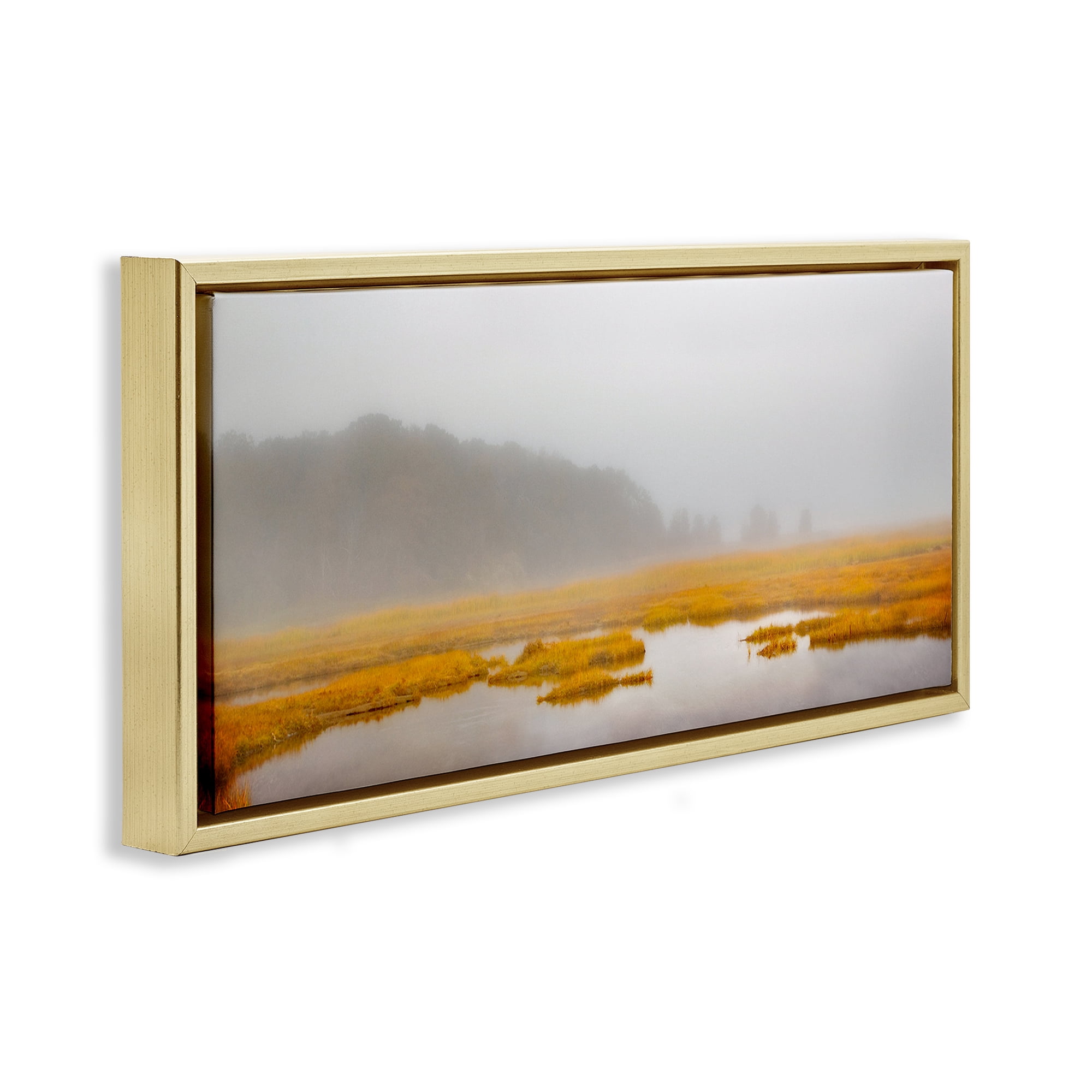 Stupell Industries Flooded Marshland Landscape Landscape Photography Gold Floater Framed Canvas Art Print Wall Art, 25 x 11
