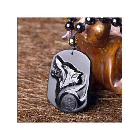 Rainbow Obsidian Goddess Pendant - Natural Handwork Carved Jewelry Black Obsidian Wolf Head Pendant With Beads Necklace Pendent Gift