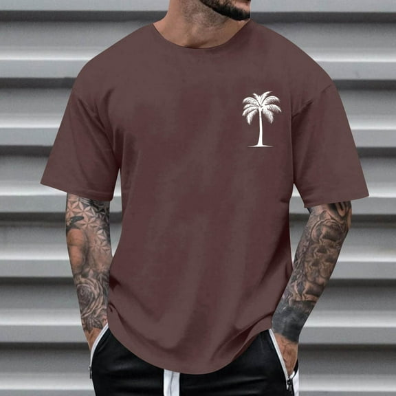 Cmfcve Basic Shirt Short Sleeve Round Neck Sports T-shirt Coconut Printed Breathable Outdoor Tops