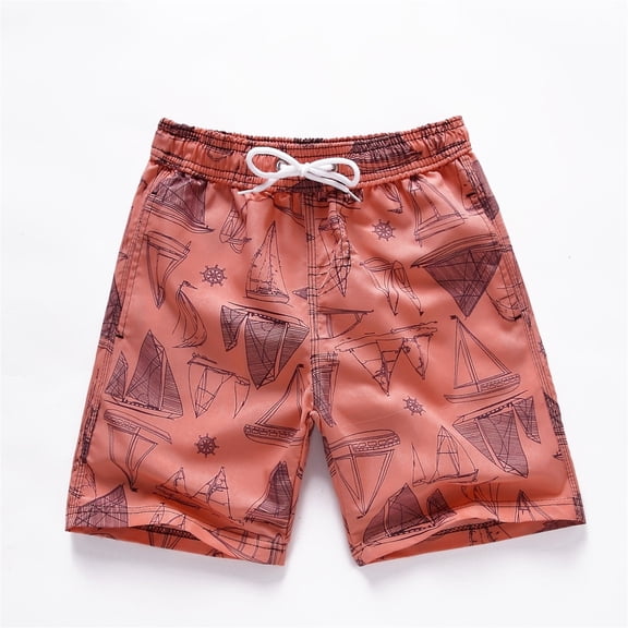 CUZIBR Toddler Swimsuit Boys Swim Trunks Elastic High Waist Boat Print Shorts Beach Wear Soft Casual Cozy Beach Swimwear,Red,11-12 Years