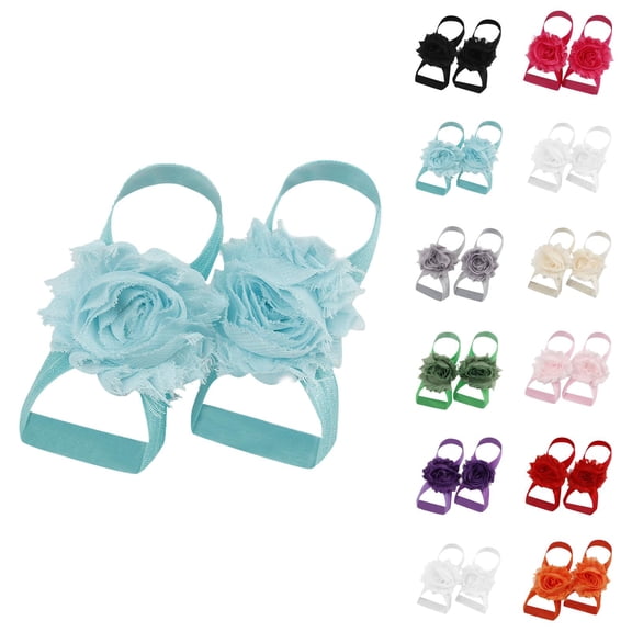 Sandals for Girls and Beach Footwear, Summer Shoes with 22 Pairs Solid Chiffon Flower Barefoot Sandals for Baby Girls Toddlers Kids