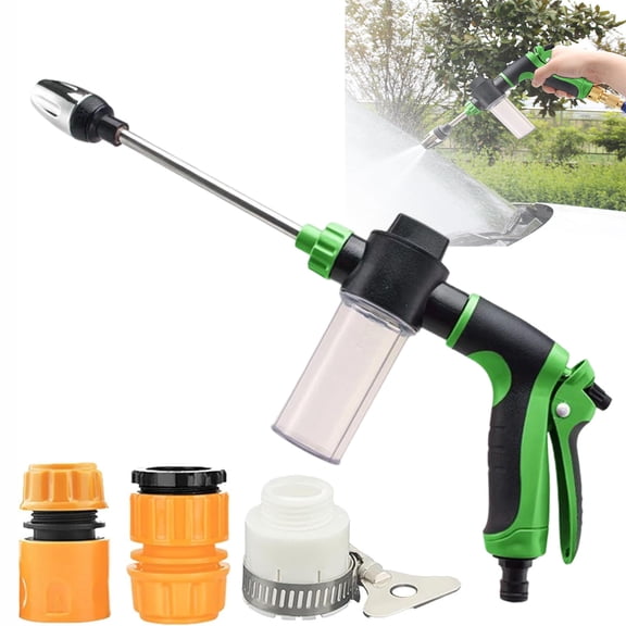 High Pressure Garden Hose Nozzle Kit, Car Wash Spray Gun with Soap Dispenser and 3 Plastic Connectors, Hose Nozzle for Watering and Cleaning, Garden Tools for Outdoor Use, Green