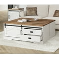 thumbnail image 2 of WAMPAT 2 in 1 Coffee Table with Sliding Barn Door,Rustic Center Table with Hidden Storage Compartment and Drawers for Living Room,Office,Antique White, 2 of 4