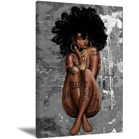 HZKAICUN Black Queen Poster Wall Art Black Girl Canvas Paintings Black Women Wall Decor African Women Portrait Meditation Vertical Painted Picture For Living Room Decorations Frameless