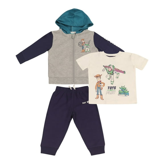 Disney Clothes Baby Boy Hoodie & Pants Set – Toy Story & Cars 3-Piece Outfit with T-Shirt, Zip-Up Hoodie & Joggers (12M–24M)