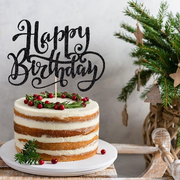 Handmade Flash Happy Birthday Cake Topper Black Birthday Party Decor