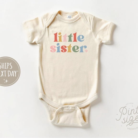 Baby Bodysuit BELLA CANVAS Little Sister Baby Onesie -Lil Sister Onesie - Retro Rainbow Sibling Bodysuit - Natural Little Sister Baby Onesie