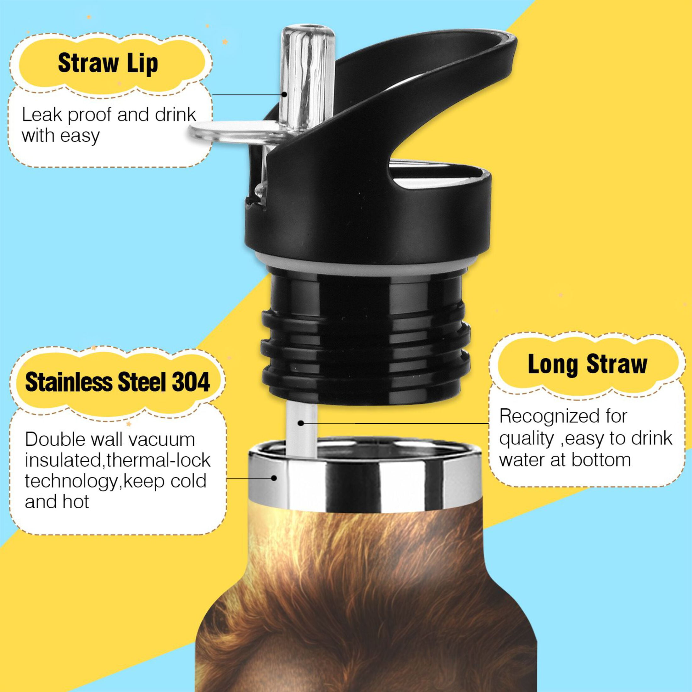 600ML Stainless Steel Insulated Cup Sports Water Bottle Portable Thermos Cup Water Glasses Insulated Tumblers Convenient and Durable Cute Lion Sheep