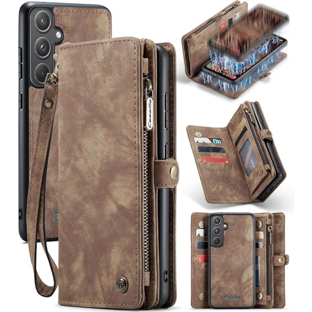 Funda para Samsung A55, tarjetero a prueba de golpes, magnética, 2 en 1, con cremallera desmontable, funda tipo cartera para Samsung Galaxy A55 5G, de cuero TPU antiarañazos