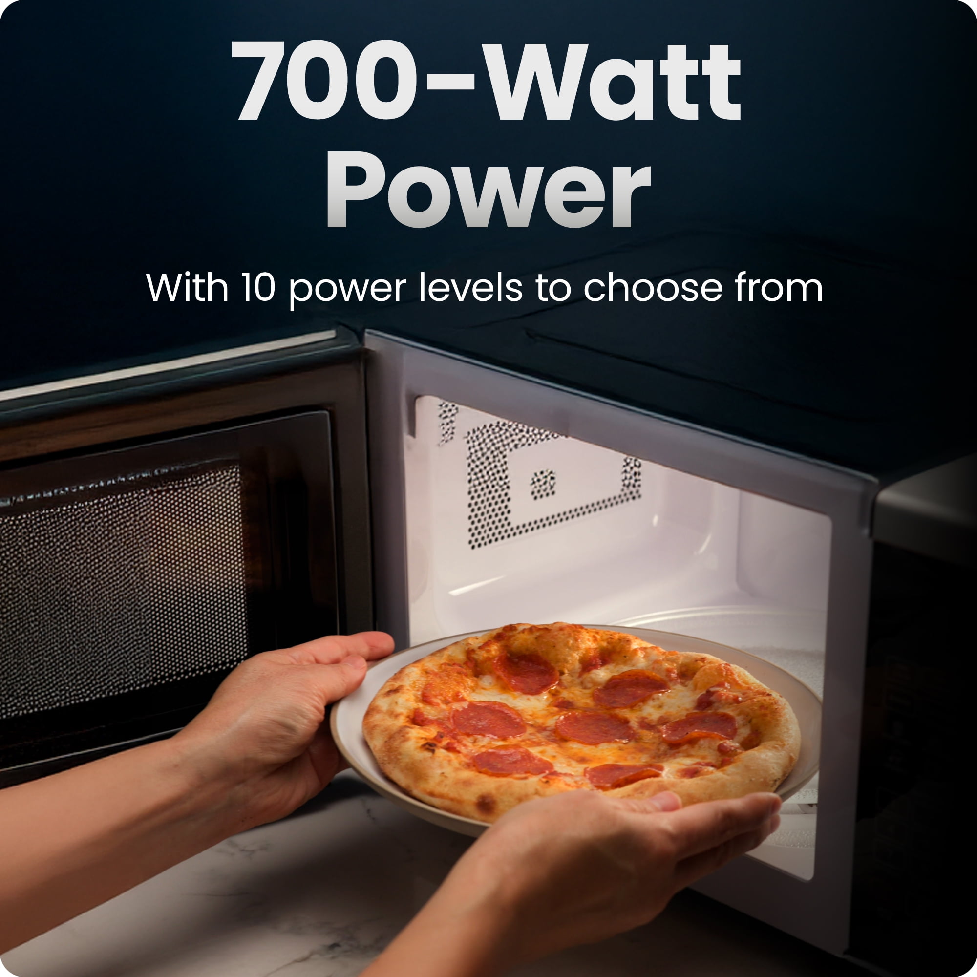 Open Box Chefman Countertop Microwave Oven 0.7 Cu. Ft., 700 Watts with 3 Presets and 10 Power Levels - Black