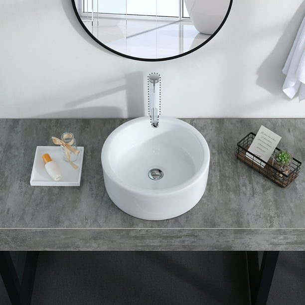 Ktaxon Modern Porcelain Above Counter Round Ceramic Bathroom Vessel Sink Art Basin Wash For Lavatory Vanity Cabinet White Com - Bathroom Vessel Sink Wash Tub Clean