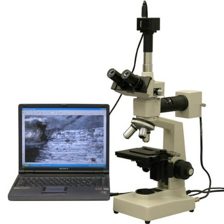AmScope ME300TZA-3M Digital Episcopic Trinocular Metallurgical Microscope, WF10x and WF16x Eyepieces, 40X-1600X Magnification, 2