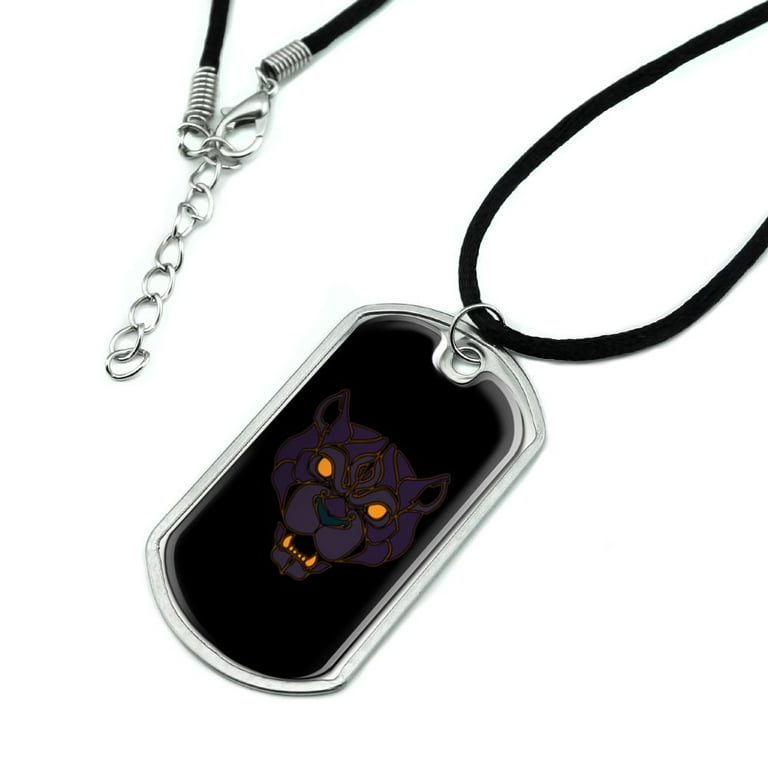 Black Panther Leopard Jaguar Face Tribal Military Dog Tag Pendant