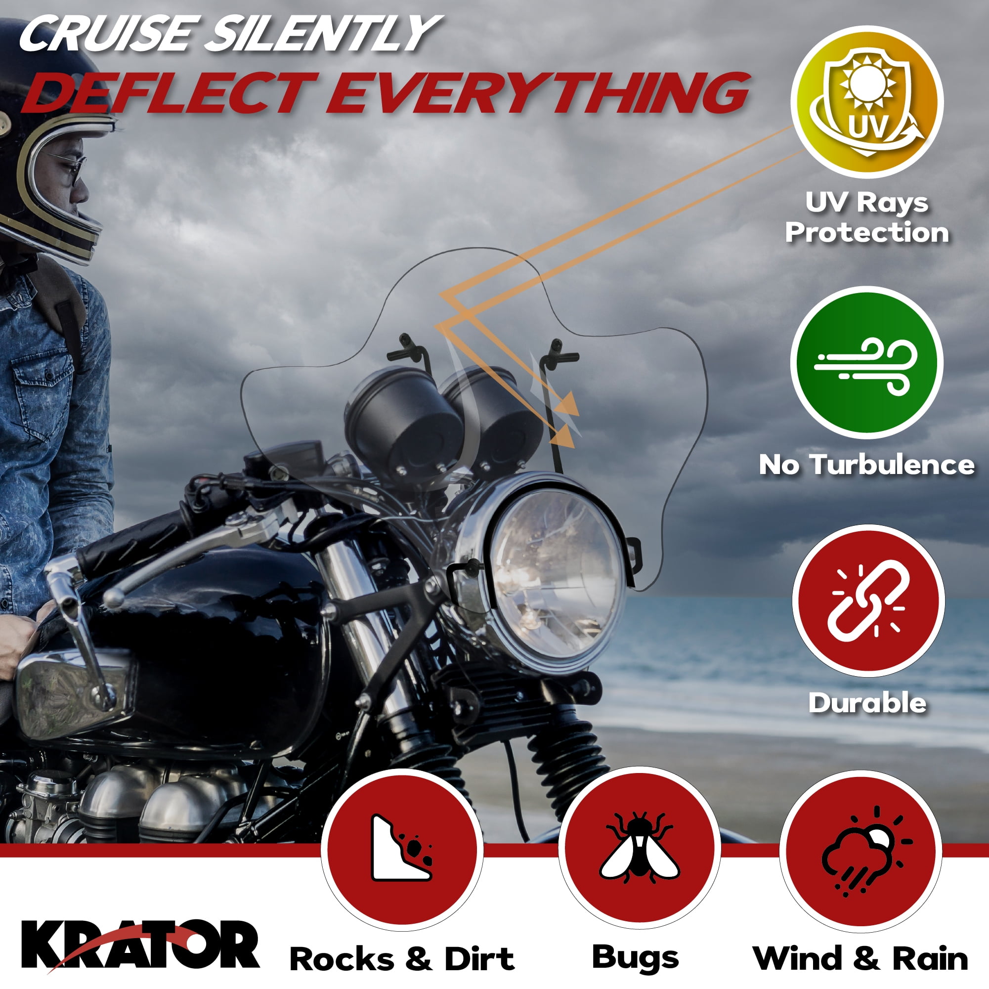 Krator 14" (35.5 cm) Universal Motorcycle Windshield Windscreen Compatible With Suzuki GN 125 (1990-1997), Clear