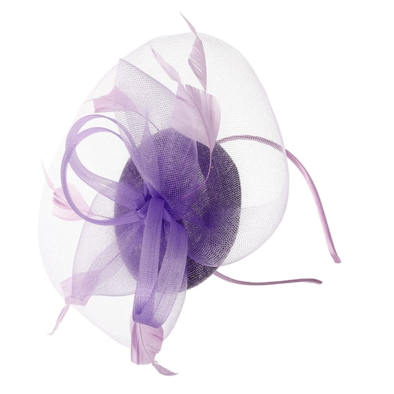 WASHWEPE 1Pcs Fascinator Hat Purple Mesh Artificial Plume Headwear for Women Cocktail Party Wedding Tea Party