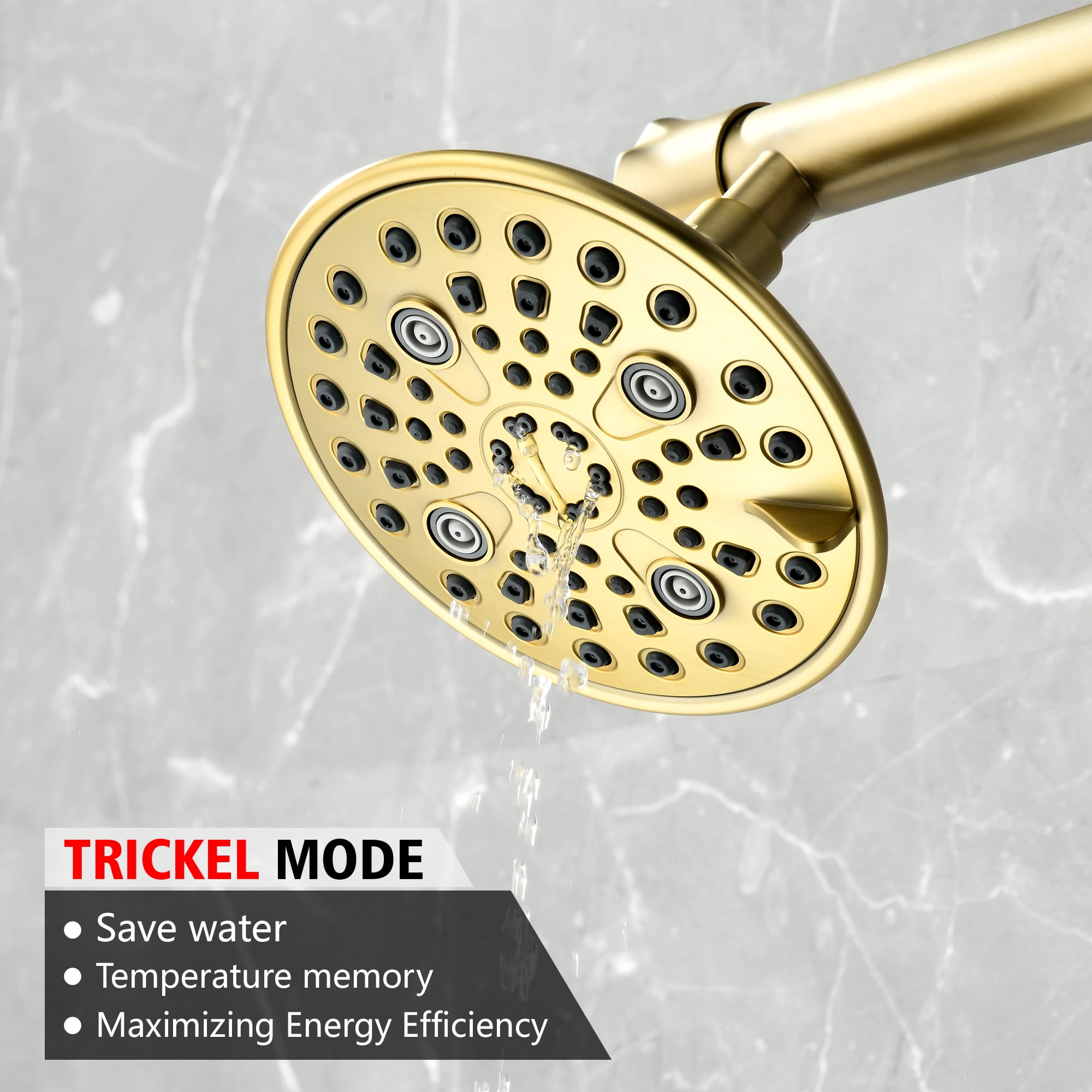 sumerain Brushed Gold Dual Showerheads for Couples with 6 Modes & Shut-off Valve, 2-in-1 Double Showerhead System for Two People